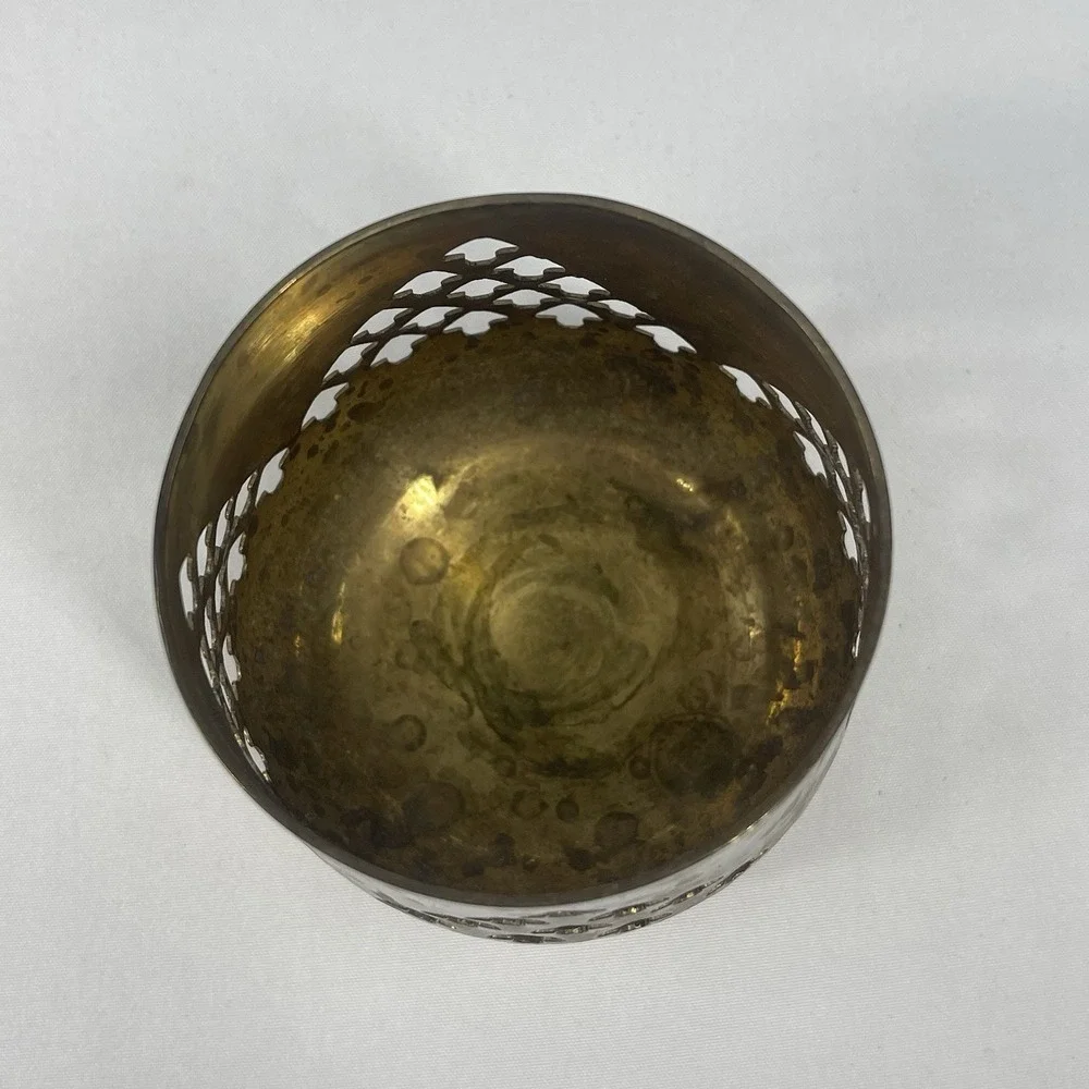 Vintage Solid Brass Basket & Votive Holders Set India Tea Light Candleholders